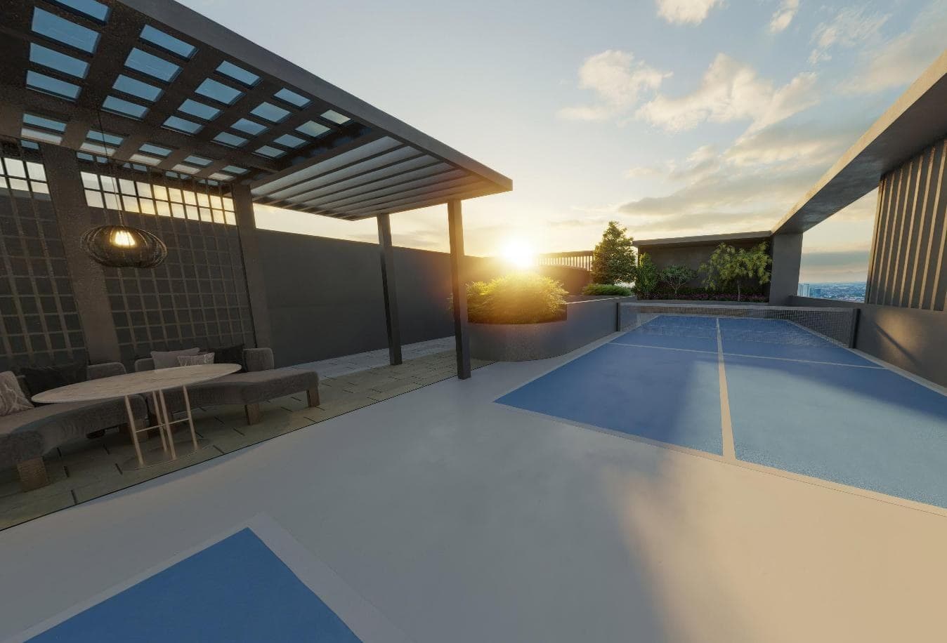 Rooftop pickleball facilities artist impression